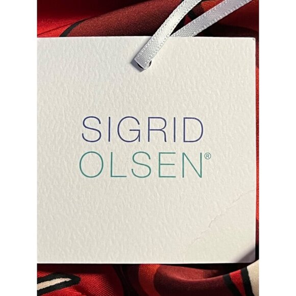 Sigrid Olsen Women Faux Wrap Skirt Size Large Red Ivory Midi Floral Stretch New - Picture 8 of 9